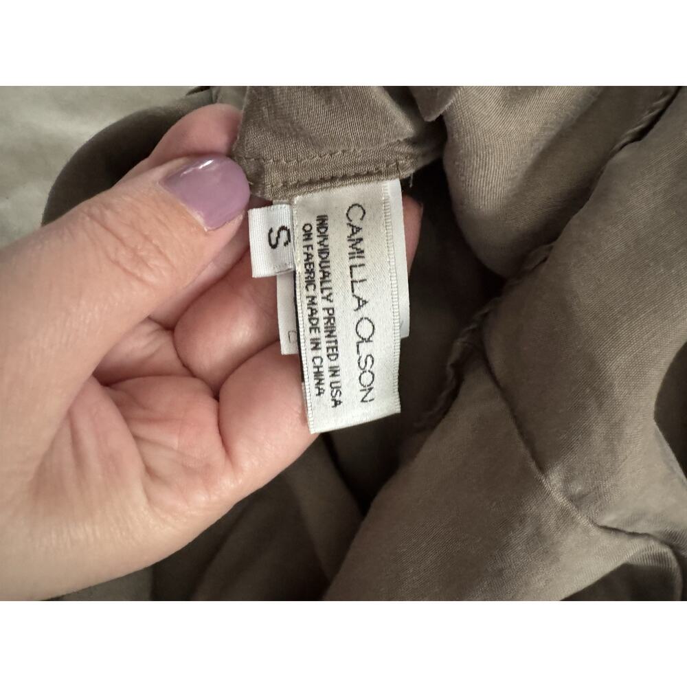 Camilla Olsen Womens Silk Ruched Taupe Brown Tank Size S Designer Luxe V Neck - Picture 6 of 6